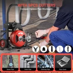 Drain Cleaning Machine 75Ft 1/2 Inch Cable, Sewer Snake Machine Auto Feed, Drain Auger With 4 Cutters & Air-activated Foot Switch For 2" To 4" Pipes 13 Drain Cleaning Machine 75Ft 1/2 Inch Cable, Sewer Snake Machine Auto Feed, Drain Auger With 4 Cutters & Air-activated Foot Switch For 2" To 4" Pipes -Cleaning Supply Store GUEST 004ee5c2 914c 4b81 bc6e d4f4da5818f9