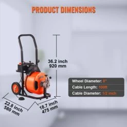 VEVOR Drain Cleaner Machine 100 FT X 1/2 Inch, Sewer Auger Auto Feed With 4 Cutter & Air-activated Foot Switch For 1" To 4" Pipes, Orange, Black -Cleaning Supply Store GUEST 00ed4982 a063 4853 9977 abb4ba2c371a