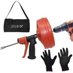 DrainX® SPINFEED Drum Auger Drain Snake, Auto Extend And Retract, With Work Gloves And Carrying Bag (50 Ft.) -Cleaning Supply Store GUEST 01b28a5e 0da5 41f3 a4a8 b2dfb026605c