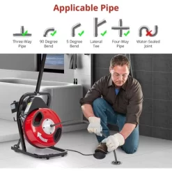 50 Ft X 1/2 Inch Drain Cleaner Machine Electric Drain Auger Auto Feed With Kits