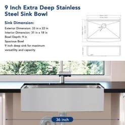 Farmhouse Kitchen Sink 33x22 Inch, Apron Front 304 Stainless Steel Drop-In Sinks, 16 Gauge Single Bowl Sink -Cleaning Supply Store GUEST 09834d5a e1ea 427f 87fb 33c3b4398203