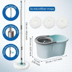 Mop And Bucket With Wringer Set For Home, 50" Extended Handle