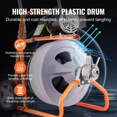 VEVOR Drain Cleaner Machine 75FT X 1/2 Inch, Auto Feed Sewer Snake Drain Auger On Wheels, Portable Drain Cleaning Machine, Gray 6 VEVOR Drain Cleaner Machine 75FT X 1/2 Inch, Auto Feed Sewer Snake Drain Auger On Wheels, Portable Drain Cleaning Machine, Gray - Image 4