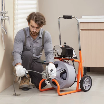 VEVOR Drain Cleaner Machine 75FT X 3/8 Inch, Auto Feed Sewer Snake Drain Auger On Wheels, Portable Drain Cleaning Machine, Gray 3 VEVOR Drain Cleaner Machine 75FT X 3/8 Inch, Auto Feed Sewer Snake Drain Auger On Wheels, Portable Drain Cleaning Machine, Gray