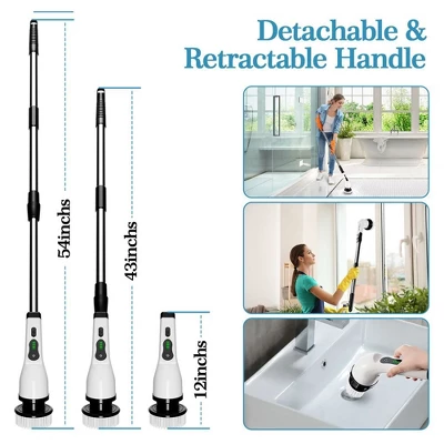 JANSNO Electric Rotating Cleaning Brush With 9 Replaceable Heads, Adjustable Extended Handle, Floor & Multi-Surface 4 JANSNO Electric Rotating Cleaning Brush With 9 Replaceable Heads, Adjustable Extended Handle, Floor & Multi-Surface - Image 2