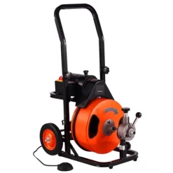 VEVOR Drain Cleaning Machine 75 FT X 1/2 Inch, Sewer Auger Auto Feed With 4 Cutter & Air-activated Foot Switch For 1" To 4" Pipes, Orange, Black -Cleaning Supply Store GUEST 1967d83b 9d2e 4a54 ae54 651346dfe208