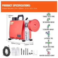 VEVOR 66FT X 5/8 Inch Drain Cleaner Machine, 250W Electric Sewer Snake Auger Manual Feed - With 7 Cutters, 2 Steel Cables, Red -Cleaning Supply Store GUEST 1a4814c7 052c 4f03 9a25 153656bebed9