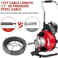 75Ft X 1/2" Professional Drain Cleaner Machine Electric Drain Auger Auto Feed With Various Kits -Cleaning Supply Store GUEST 1adc6f1e 1aa7 430c a6b9 358033a0425b