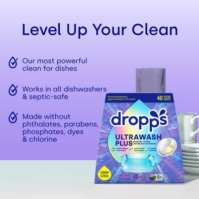 Dropps Dish UltraWash Plus Biobased Detergent Pods - Lemon Citrus - 40ct 5 Dropps Dish UltraWash Plus Biobased Detergent Pods - Lemon Citrus - 40ct - Image 3