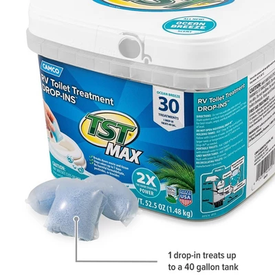 Camco TST MAX 30 Drop-Ins Ultra Concentrated Toilet Waste Odor Treatment For RV And Marine Boat Holding Tanks, Fresh Ocean Breeze Scent 6 Camco TST MAX 30 Drop-Ins Ultra Concentrated Toilet Waste Odor Treatment For RV And Marine Boat Holding Tanks, Fresh Ocean Breeze Scent - Image 4