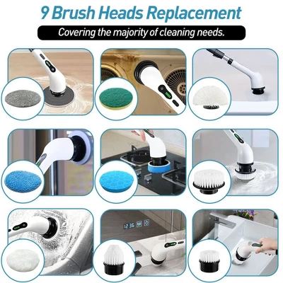 JANSNO Electric Rotating Cleaning Brush With 9 Replaceable Heads, Adjustable Extended Handle, Floor & Multi-Surface 5 JANSNO Electric Rotating Cleaning Brush With 9 Replaceable Heads, Adjustable Extended Handle, Floor & Multi-Surface - Image 3