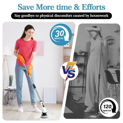 JANSNO Electric Rotating Cleaning Brush With 9 Replaceable Heads, Adjustable Extended Handle, Floor & Multi-Surface 9 JANSNO Electric Rotating Cleaning Brush With 9 Replaceable Heads, Adjustable Extended Handle, Floor & Multi-Surface - Image 7