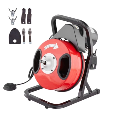VEVOR Drain Cleaner Machine 50FT X 1/2 Inch, Manual Feed Sewer Snake Auger - With 4 Cutters & Air-activated Foot Switch For 2" To 4" Pipes, Red 10 VEVOR Drain Cleaner Machine 50FT X 1/2 Inch, Manual Feed Sewer Snake Auger - With 4 Cutters & Air-activated Foot Switch For 2" To 4" Pipes, Red - Image 8