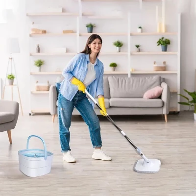 Racxily Spin Mop And Bucket With Wringer Set Flat Floor Mop With Clean And Dirty Water Separate System 2 Replaceable Reusable Washable 5 Racxily Spin Mop And Bucket With Wringer Set Flat Floor Mop With Clean And Dirty Water Separate System 2 Replaceable Reusable Washable - Image 3