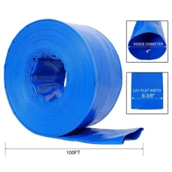 NAYSAYE Pool Cleaning Supply PVC Lay Flat Discharge Hose With Clamps For Swimming Pool And Outdoor Use , Blue, 15.2"*15.20"*7.60"