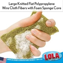 Lola Products Wonder Non-Scratch Scouring Pad, Large Knitted Flat Wire Cloth Fibers W/Foam Sponge Core, Assorted Colors (Gold Or Silver), 4 Pack