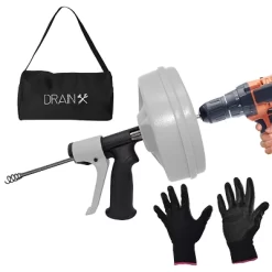 DrainX® SPINFEED Drum Auger Drain Snake, Auto Extend And Retract, With Work Gloves And Carrying Bag (50 Ft.) -Cleaning Supply Store GUEST 34045ce0 40a9 4654 afdc c64fd0b89391