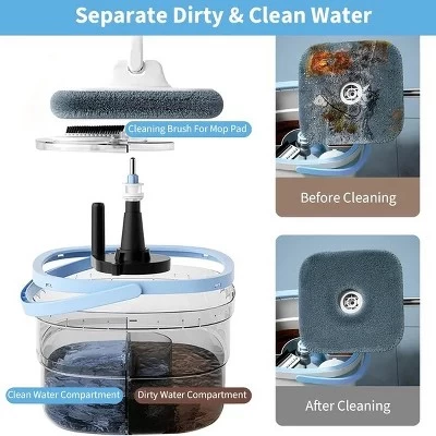 Racxily Spin Mop And Bucket With Wringer Set Flat Floor Mop With Clean And Dirty Water Separate System 2 Replaceable Reusable Washable 13 Racxily Spin Mop And Bucket With Wringer Set Flat Floor Mop With Clean And Dirty Water Separate System 2 Replaceable Reusable Washable - Image 11
