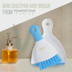Powerstone Pumice Dustpan & Brush Combo Set, 8" Tall X 6" Wide - Sweeping & Tidying Up | Blue
