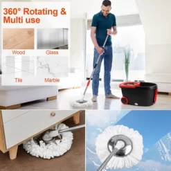 Spin Mop And Bucket With Wringer Set, 2X Round Wheels For Home Cleaning System -Cleaning Supply Store GUEST 48bbb3a1 4f2f 4449 83b1 2e349ca79461