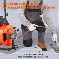 VEVOR Drain Cleaning Machine 75 FT X 1/2 Inch, Sewer Auger Auto Feed With 4 Cutter & Air-activated Foot Switch For 1" To 4" Pipes, Orange, Black -Cleaning Supply Store GUEST 4dfb10a9 4429 4945 bdac 98876f59a6c4