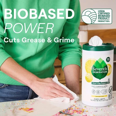 Seventh Generation Lemon Zest Multi-Surface Cleaning Wipes - 70ct 6 Seventh Generation Lemon Zest Multi-Surface Cleaning Wipes - 70ct - Image 4