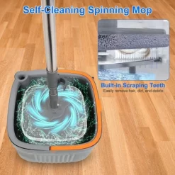 JANSNO Spin Mop System With Dual Compartment Bucket, 4 Thick Washable Microfiber Mop Pads - Home Use -Cleaning Supply Store GUEST 5a96cc22 6aae 4d7a a6bd 84b89dd6d143
