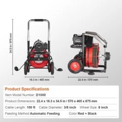 VEVOR Drain Cleaner Machine 100FT X 3/8 Inch, Auto Feed Sewer Snake Auger On Wheels, 370W Portable Drain Cleaning Machine With 8 Cutters, Black -Cleaning Supply Store GUEST 67e20aeb 054f 47fd a29d cd6914e50e52