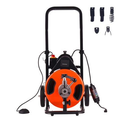 VEVOR Drain Cleaning Machine 75FT X 3/8 Inch, Sewer Snake Machine Auto Feed, Drain Auger Cleaner With 4 Cutter & Air-Activated Foot Switch, Orange 10 VEVOR Drain Cleaning Machine 75FT X 3/8 Inch, Sewer Snake Machine Auto Feed, Drain Auger Cleaner With 4 Cutter & Air-Activated Foot Switch, Orange - Image 8