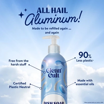Cleancult Liquid Dish Soap - Refillable Aluminum Bottle - Fresh Rain - 16 Fl Oz 4 Cleancult Liquid Dish Soap - Refillable Aluminum Bottle - Fresh Rain - 16 Fl Oz - Image 2