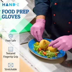 Hand-E Pink Nitrile Gloves, Perfect For Cleaning & Cooking - 100 Pack