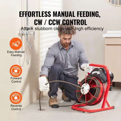 VEVOR Drain Cleaner Machine 50FT X 1/2 Inch, Sewer Snake Auger Manual Feed, 250W Electric Drain Cleaning Machine, Silver 4 VEVOR Drain Cleaner Machine 50FT X 1/2 Inch, Sewer Snake Auger Manual Feed, 250W Electric Drain Cleaning Machine, Silver - Image 2