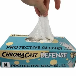 ChromaCast Defense Disposable Clear Nylon Work Bench Gloves, 100 Pack - Latex Free, Medium | 3 PACK