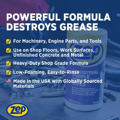 ZEP Industrial Purple Heavy-Duty Degreasing Wipes (65 Wipes Per Canister) 5 ZEP Industrial Purple Heavy-Duty Degreasing Wipes (65 Wipes Per Canister) - Image 3