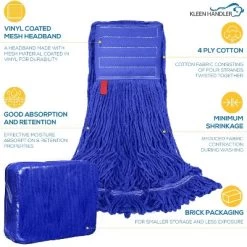 Bison Life Heavy Duty Loop End Wet Mop Head Replacement Refills, 5" Headband, Blue - 3 Pack