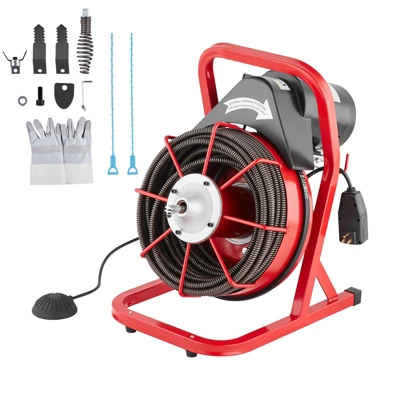VEVOR Drain Cleaner Machine 75FT X 1/2 Inch, Sewer Snake Auger Manual Feed, 370W Electric Drain Cleaning Machine, Red 10 VEVOR Drain Cleaner Machine 75FT X 1/2 Inch, Sewer Snake Auger Manual Feed, 370W Electric Drain Cleaning Machine, Red - Image 8