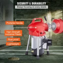 VEVOR Drain Cleaner Machine 66FT X 5/8 Inch, 250W Electric Sewer Snake Auger Manual Feed - With 2 Sectional Steel Cables, Red -Cleaning Supply Store GUEST 977d1b3f df72 4814 ab43 eddb105dfe5d