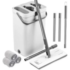 Flat Mop And Bucket System, Separates Dirty And Clean Water