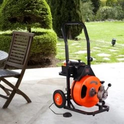 VEVOR Drain Cleaning Machine 100FT X 3/8 Inch, Sewer Snake Machine Auto Feed, Drain Auger Cleaner For 2" To 4" Pipes, Orange, Black