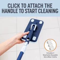 Casabella Click Clean And Organize 2-in-1 Flat Mop Head With 3 Cloths And Hook