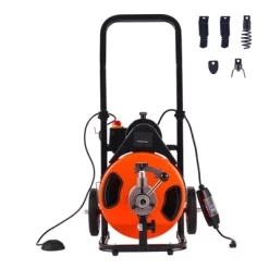 VEVOR Drain Cleaning Machine 50 FT X 1/2 Inch, Sewer Auger Auto Feed With 4 Cutter & Air-activated Foot Switch For 1" To 4" Pipes, Orange, Black -Cleaning Supply Store GUEST a96f43f6 b117 49e7 a7c3 be051c70c153