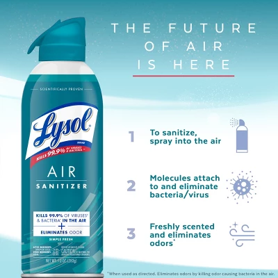Lysol Simple Fresh Air Sanitizer Spray - 10oz 6 Lysol Simple Fresh Air Sanitizer Spray - 10oz - Image 4