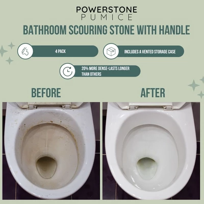Powerstone Pumice Toilet Bowl Cleaner With Handle (4-pack) - A Solution For Hard Water Stains On Toilets, Grills, Tiles, Grout & Pools 3 Powerstone Pumice Toilet Bowl Cleaner With Handle (4-pack) - A Solution For Hard Water Stains On Toilets, Grills, Tiles, Grout & Pools