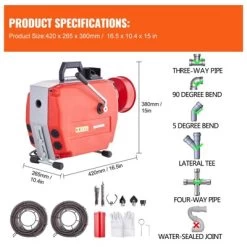 VEVOR 120FT X 7/8 Inch Drain Cleaner Machine, 420W Electric Sewer Snake Auger Manual Feed - With 6 Cutters, 2 Steel Cables, Red -Cleaning Supply Store GUEST b2fe52ae 5107 4401 95fd acc9e74ebec7