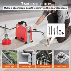 VEVOR 66FT X 5/8 Inch Drain Cleaner Machine, 250W Electric Sewer Snake Auger Manual Feed - With 7 Cutters, 2 Steel Cables, Red -Cleaning Supply Store GUEST b4b130ba ca99 46ce b53e ec73e89e5bf2
