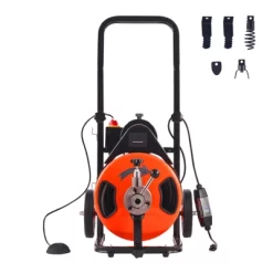 VEVOR Drain Cleaner Machine 100 FT X 1/2 Inch, Sewer Auger Auto Feed With 4 Cutter & Air-activated Foot Switch For 1" To 4" Pipes, Orange, Black -Cleaning Supply Store GUEST b5dfd5c0 e602 4f64 8ea7 a8399baec9bd