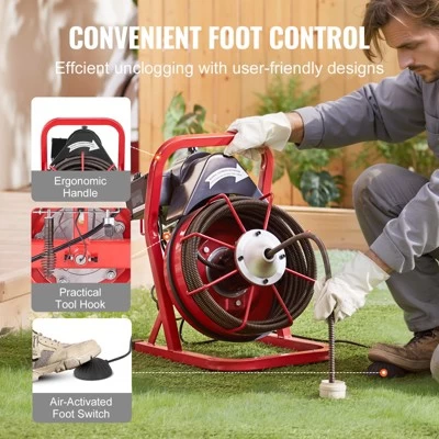 VEVOR Drain Cleaner Machine 50FT X 1/2 Inch, Sewer Snake Auger Manual Feed, 250W Electric Drain Cleaning Machine, Silver 8 VEVOR Drain Cleaner Machine 50FT X 1/2 Inch, Sewer Snake Auger Manual Feed, 250W Electric Drain Cleaning Machine, Silver - Image 6