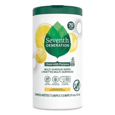 Seventh Generation Lemon Zest Multi-Surface Cleaning Wipes - 70ct 3 Seventh Generation Lemon Zest Multi-Surface Cleaning Wipes - 70ct