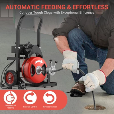 Drain Cleaning Machine 75Ft 1/2 Inch Cable, Sewer Snake Machine Auto Feed, Drain Auger With 4 Cutters & Air-activated Foot Switch For 2" To 4" Pipes 4 Drain Cleaning Machine 75Ft 1/2 Inch Cable, Sewer Snake Machine Auto Feed, Drain Auger With 4 Cutters & Air-activated Foot Switch For 2" To 4" Pipes - Image 2