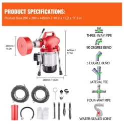 VEVOR Drain Cleaner Machine 120FT X 5/8 Inch, 370W Electric Sewer Snake Auger Manual Feed - With 2 Sectional Steel Cables, Red 16 VEVOR Drain Cleaner Machine 120FT X 5/8 Inch, 370W Electric Sewer Snake Auger Manual Feed - With 2 Sectional Steel Cables, Red -Cleaning Supply Store GUEST cd01f08d f110 4367 814a 29b186660103